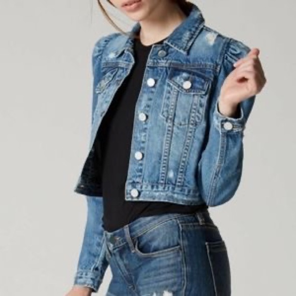 BlankNYC Cropped Puff Sleeve Denim Jacket